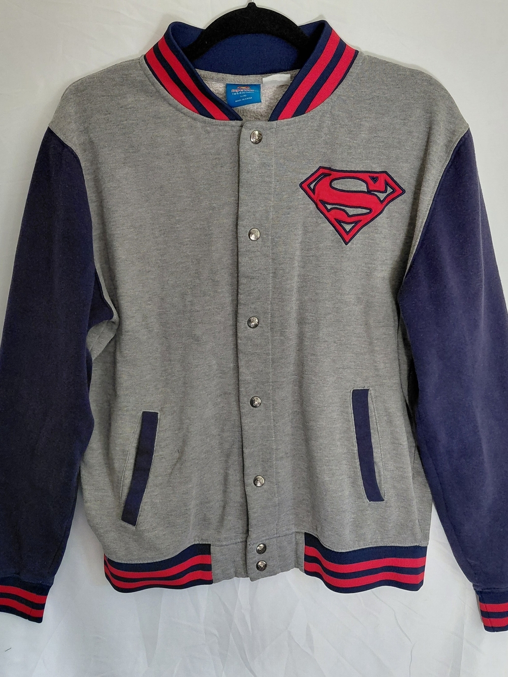 Kids Superhero Logo Grey & Navy Button-Up Jacket #2205